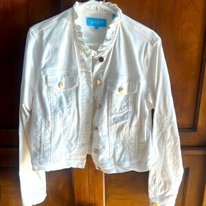 Draper James White Denim Jacket with Gold Buttons